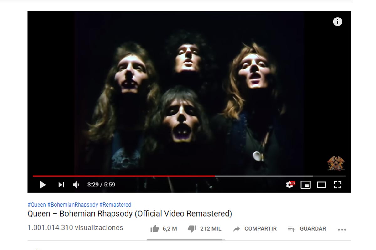 “Rapsodia Bohemia″ récord: se convirtió en el video más antiguo en superar los mil millones de views en YouTube