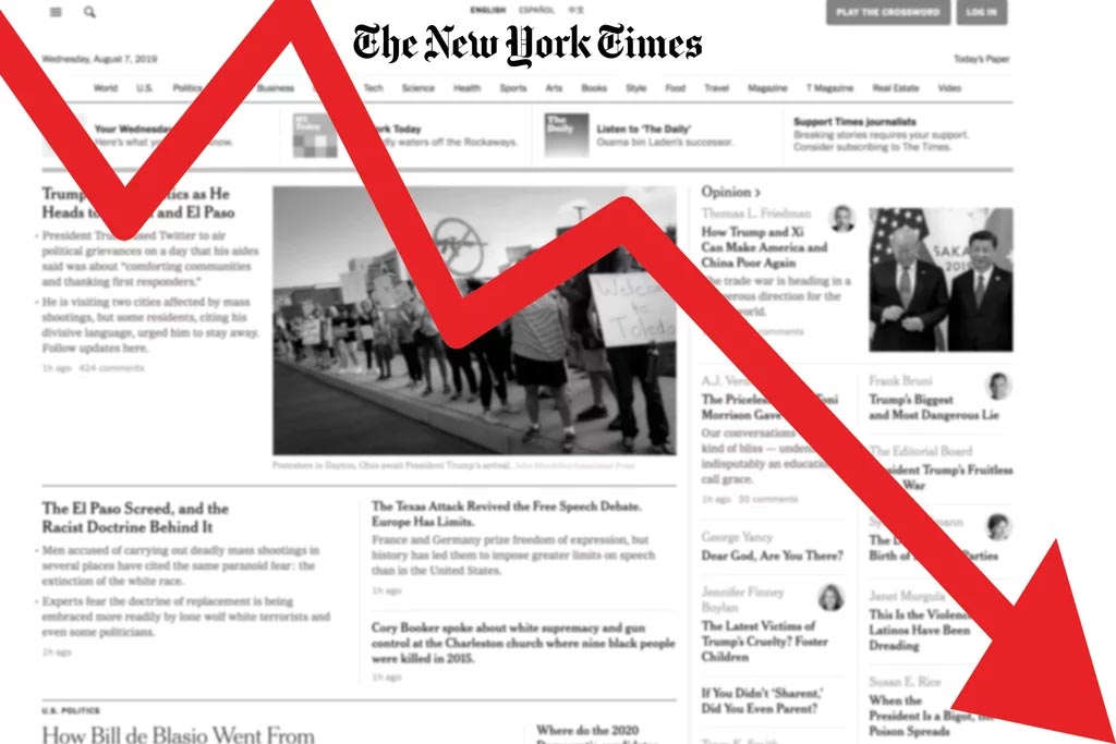 Afirman que los ingresos publicitarios del NYT van a declinar severamente