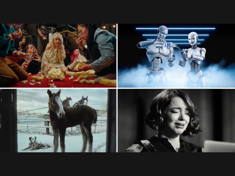 Las tendencias recurrentes en el Super Bowl de este año giran en torno al escapismo, la fama y la nostalgia. (COMPOSICIÓN DE AD AGE: PRINGLES, SVEDKA, BUDWEISER, SQUARESPACE)