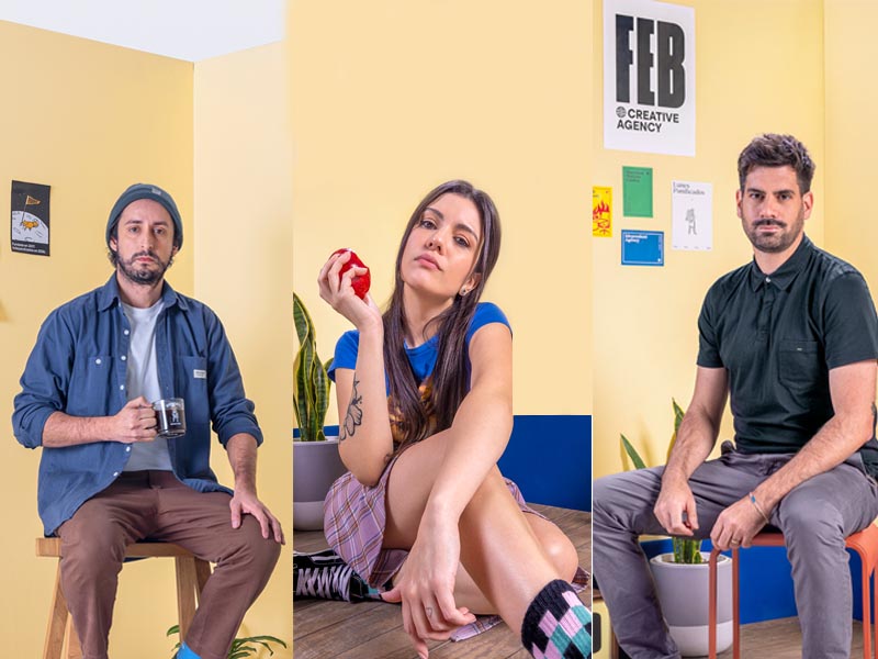 Santi Pato, founder y ECD de Febrero Made, Gise Rojo, head of art, y Leo Arnelli, ECD.